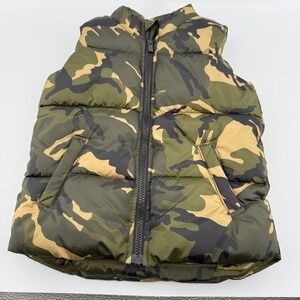 Old Navy Boys Size 5T Camo Puffer Vest Green Camouflage Fleece Lined RN160476